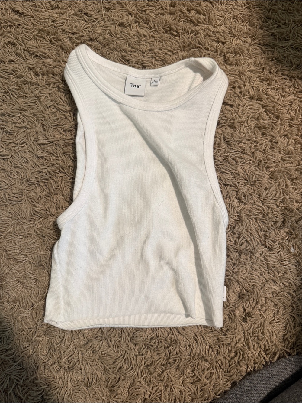 Aritzia TNA white ribbed high neck tank top